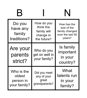 FAMILY Bingo Card