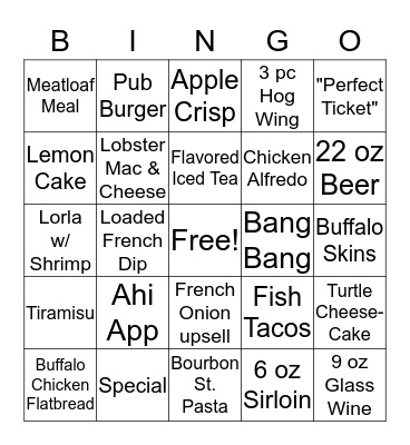 Lunch Bingo Card