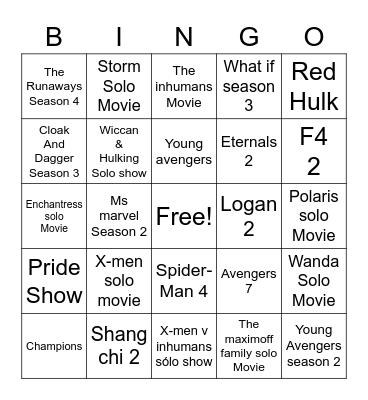 Marvel phase 7-8 bingo Card