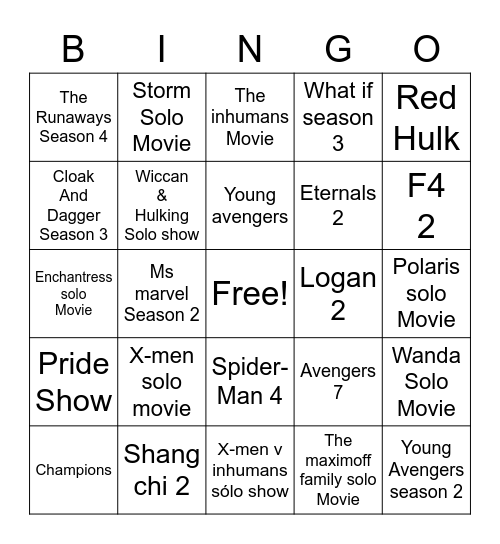 Marvel phase 7-8 bingo Card