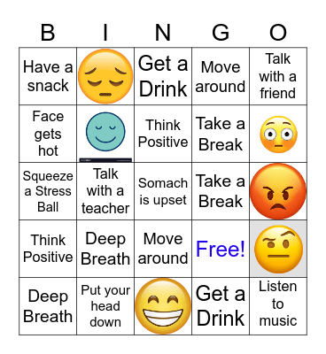 Calming Strategies and Emotions Bingo Card