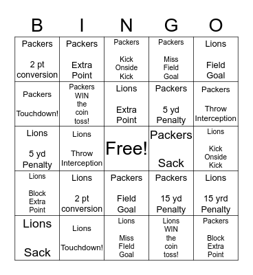Thursday Night Football! Bingo Card