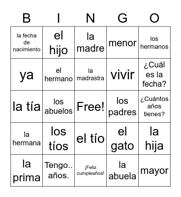 Vocabulario 3.2 Bingo Card