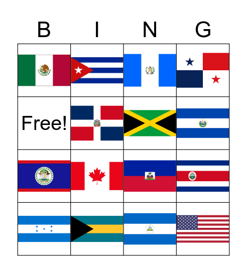 North and Central America Flags Bingo Card