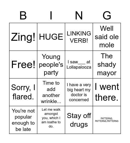 Big B Bingo Card