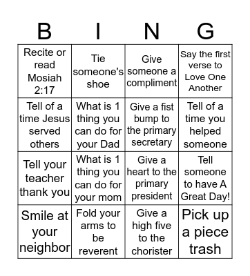 Service Bingo Card