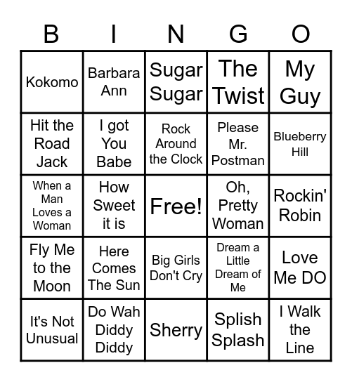 Old Classic Hits - Music Bingo Card