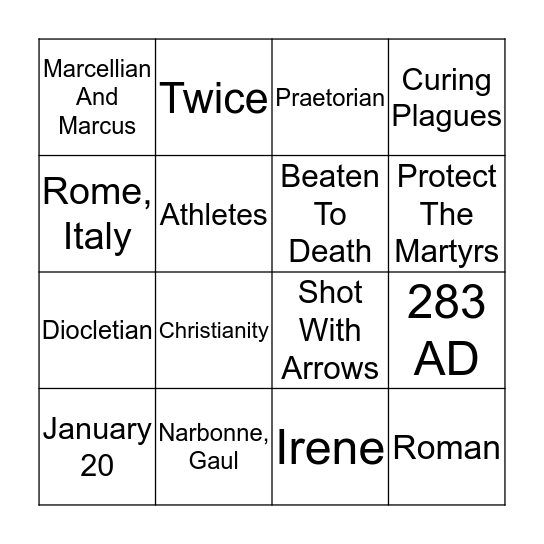 Saint Sebastian Bingo! Bingo Card