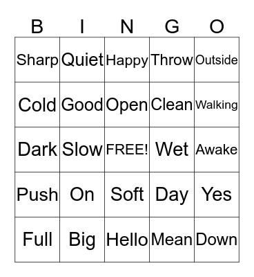 Opposite Bingo Card