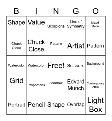 Art Bingo Card