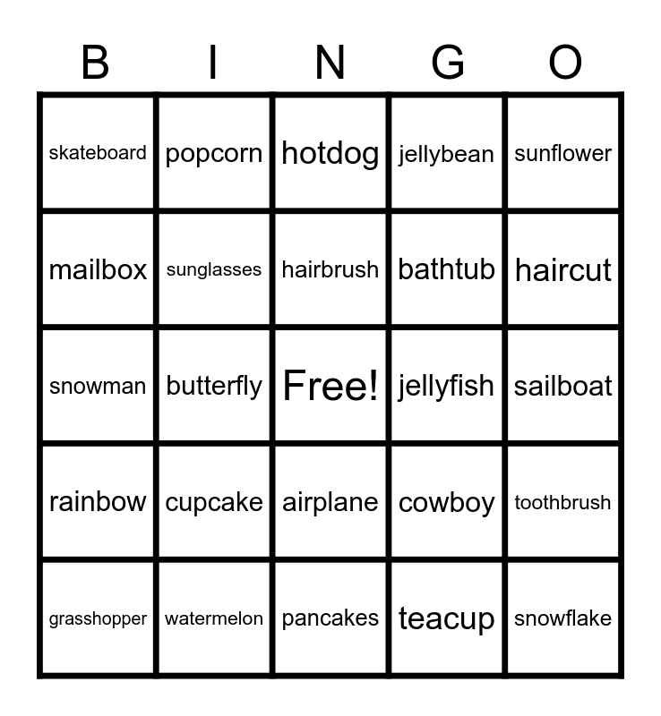 Compound Words Bingo Card