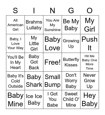 BABY SINGO Bingo Card