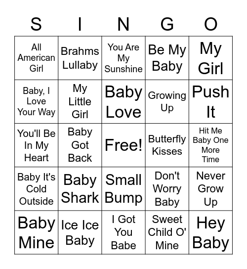 BABY SINGO Bingo Card