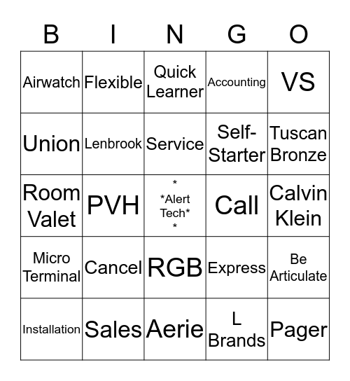 Alert Tech Bingo Card