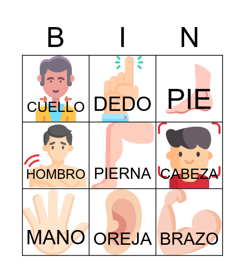 PARTES DEL CUERPO Bingo Card