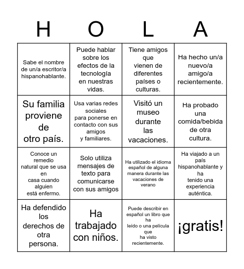 A conocernos Bingo Card