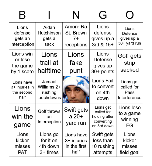 Detroit Lions Bingo Card