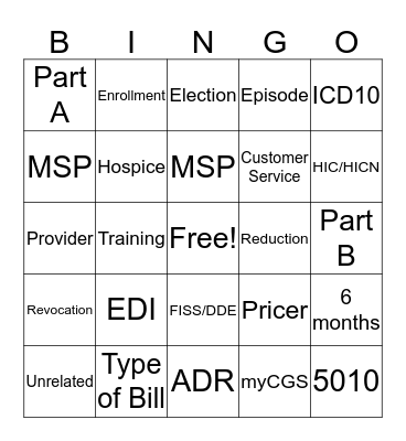 Medicare Hospice Bingo Card