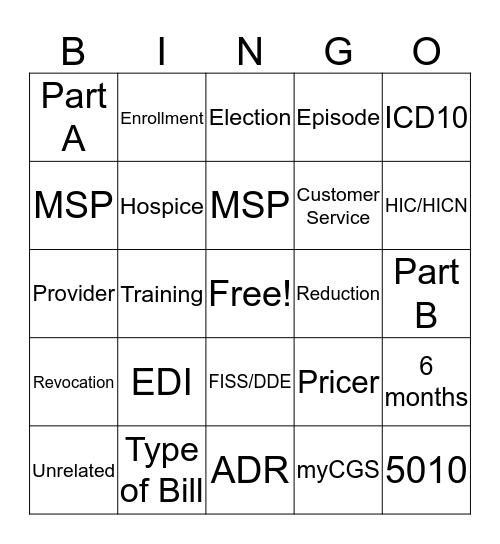 Medicare Hospice Bingo Card