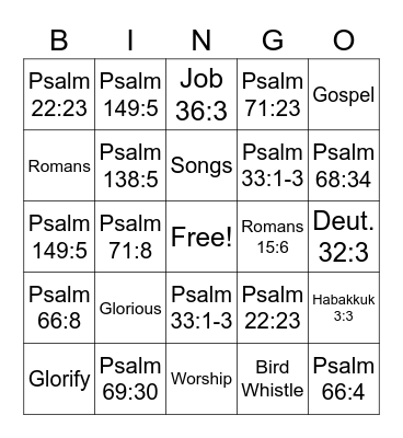 Glorious Worship Bingo Card