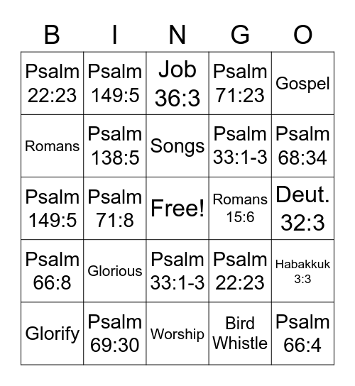 Glorious Worship Bingo Card