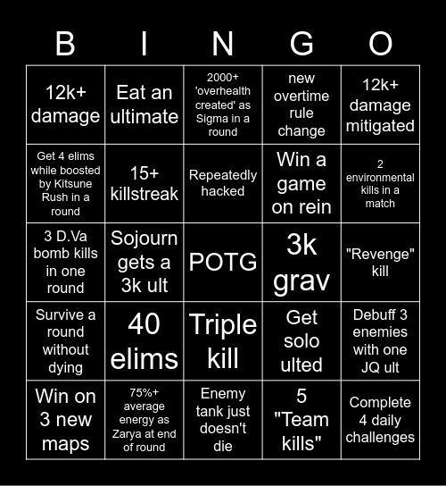 First Overwatch 2 BINGO Card