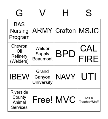 College & Career Day Bingo Card