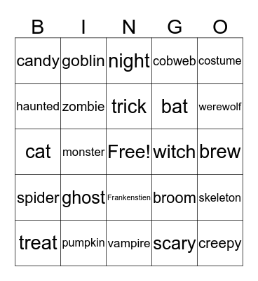 Halloween Bingo Card