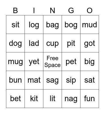 CVC Bingo Card