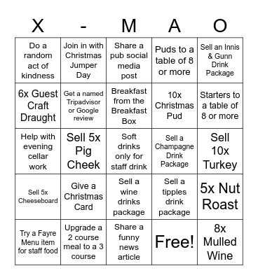 Christmas Incentive Bingo Card