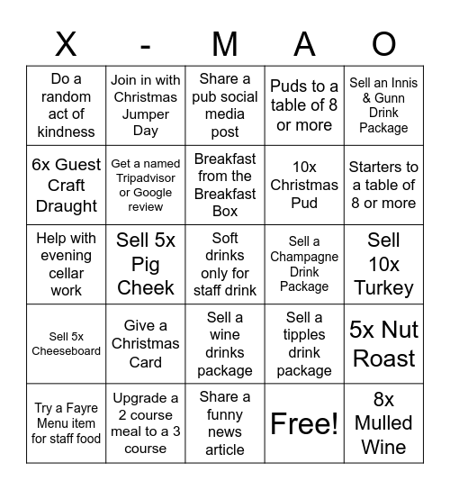 Christmas Incentive Bingo Card