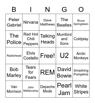WXRT Bingo Card