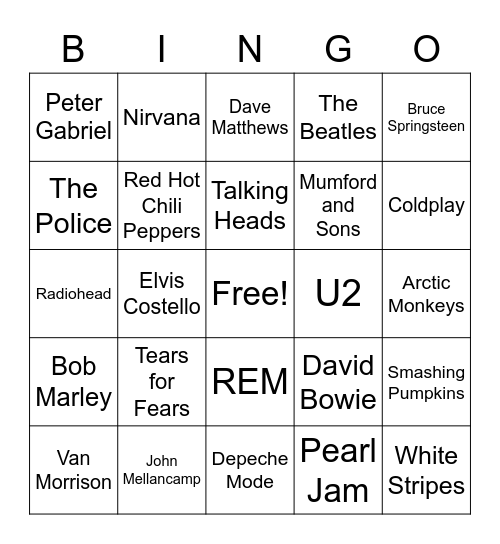 WXRT Bingo Card