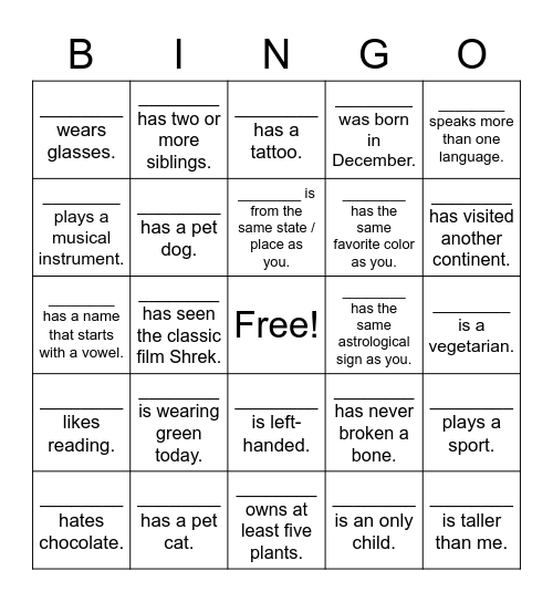 Welcome Party Lunch Bingo Card