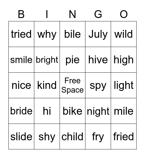 Long i Bingo Card