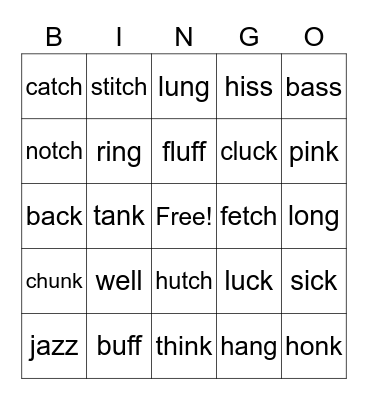 Floss, -ck, -tch, Glued Sounds Bingo Card