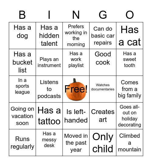 Team Bingo Card