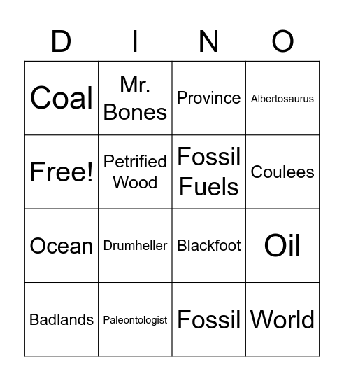 Dinosaur Bingo Card