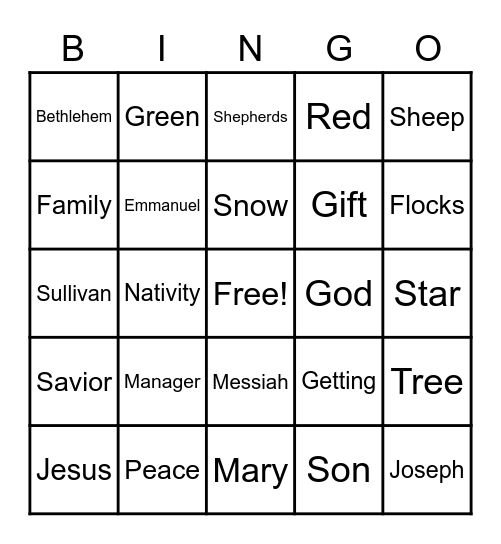 Merry Christmas Bingo Card