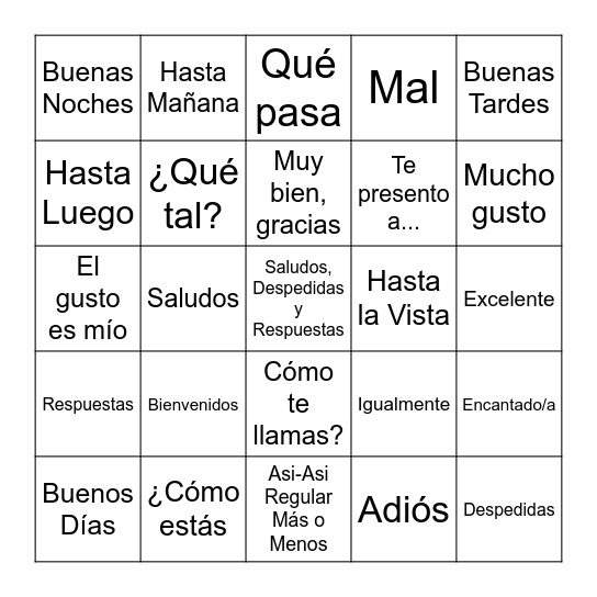 SALUDOS Bingo Card