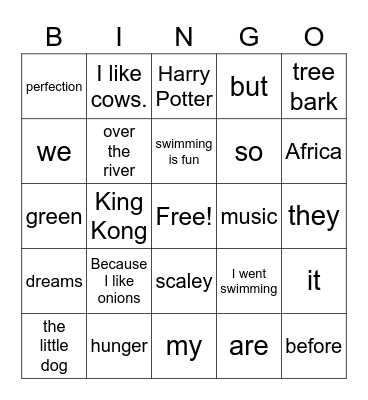 Grammar Bingo Card