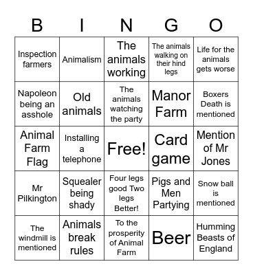 Animal Farm Chapter 10 Bingo Card