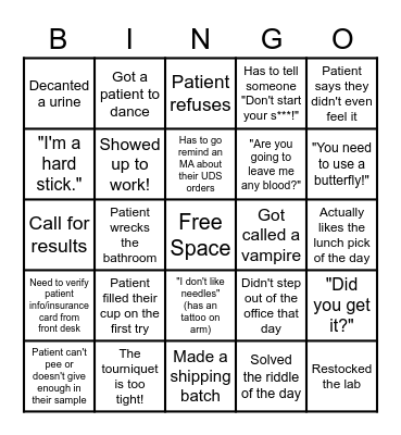 Pain Management Bingo Card