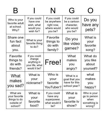 About Me Bingo Card