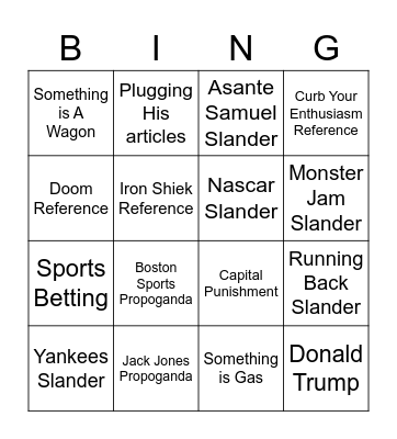 Jack Gaffney Bingo Card
