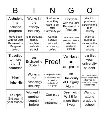 Just Between Us Bingo Card