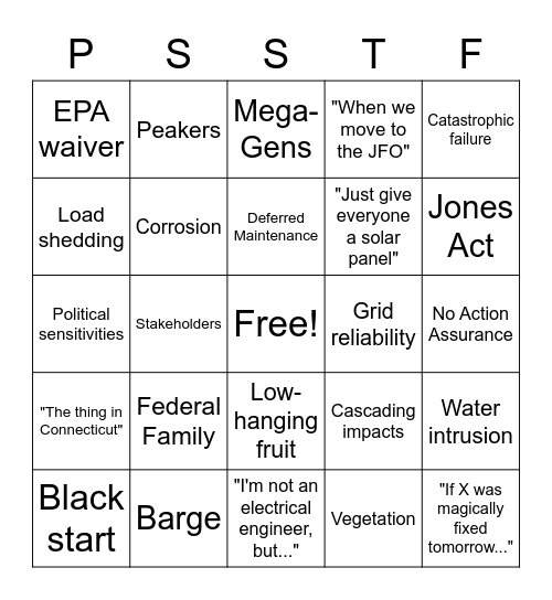 PSSTF Bingo Card