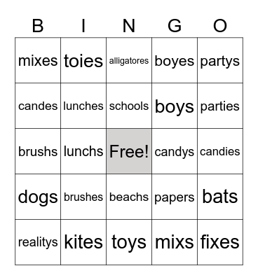 What's the Correct Plural Noun? Bingo Card