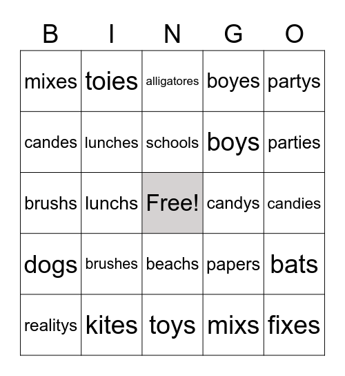 What's the Correct Plural Noun? Bingo Card