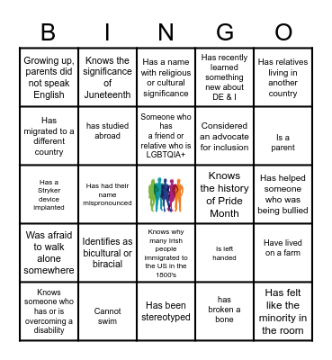 DE & I  Bingo Card